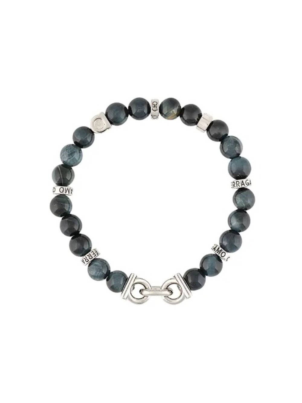Ferragamo Semi Precious Stone Silver-Tone Blue Beaded Gancini Bracelet NEW